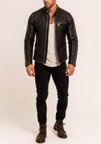 Spartan Sheepskin Black Leather Racer Jacket