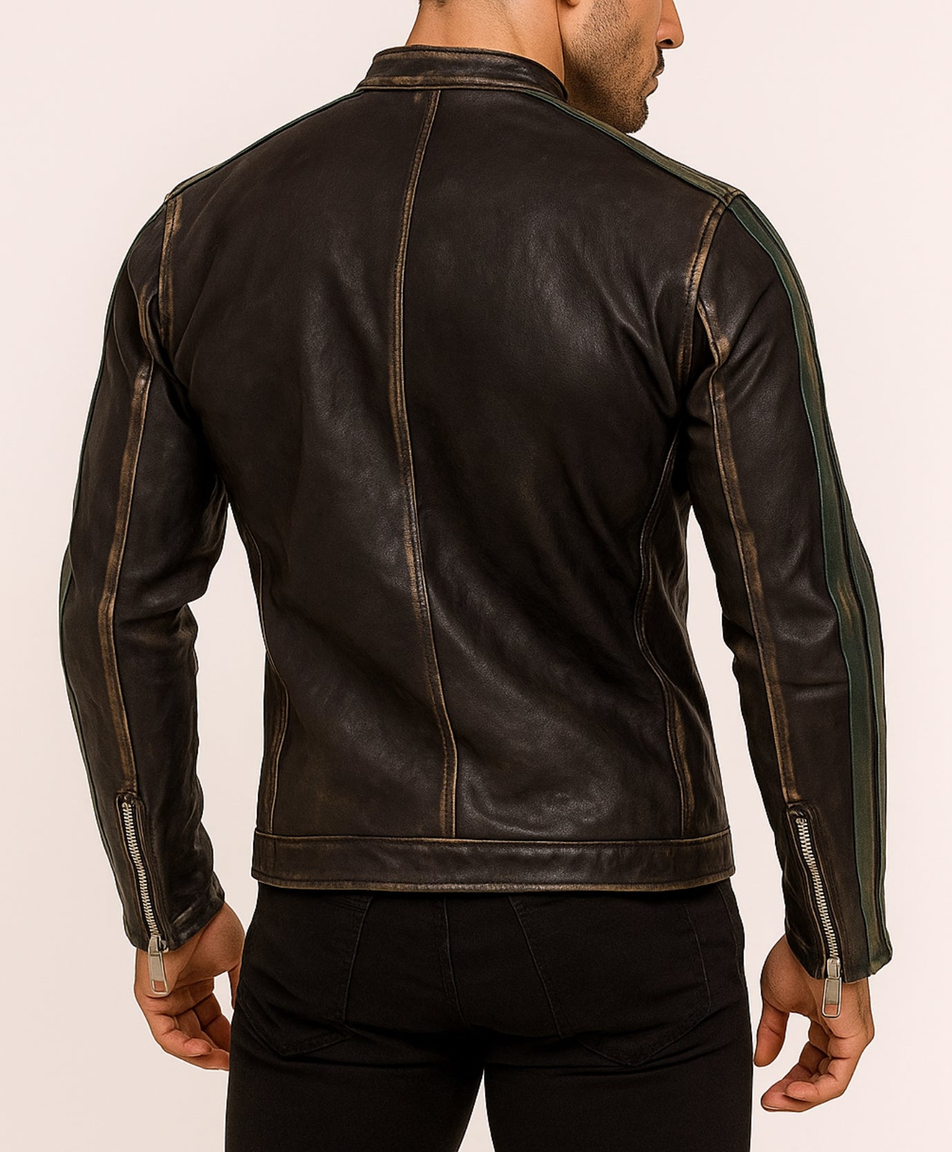 Spartan Sheepskin Black Leather Racer Jacket