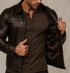 SHADOWMARK Vintage Brown Leather Moto Jacket