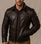 SHADOWMARK Vintage Brown Leather Moto Jacket