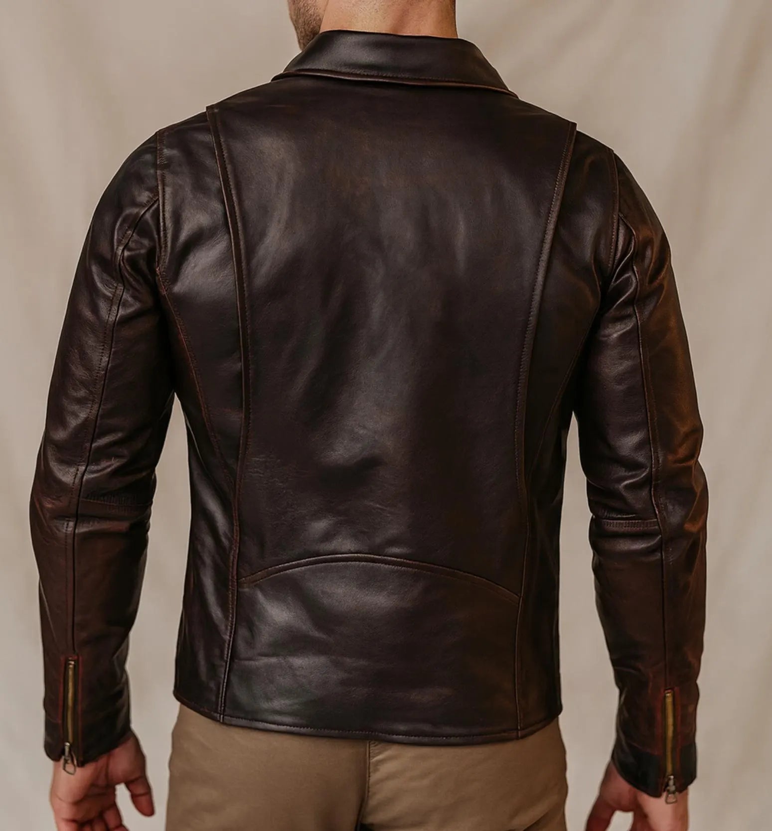 SHADOWMARK Vintage Brown Leather Moto Jacket