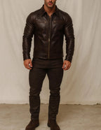 SHADOWMARK Vintage Brown Leather Moto Jacket
