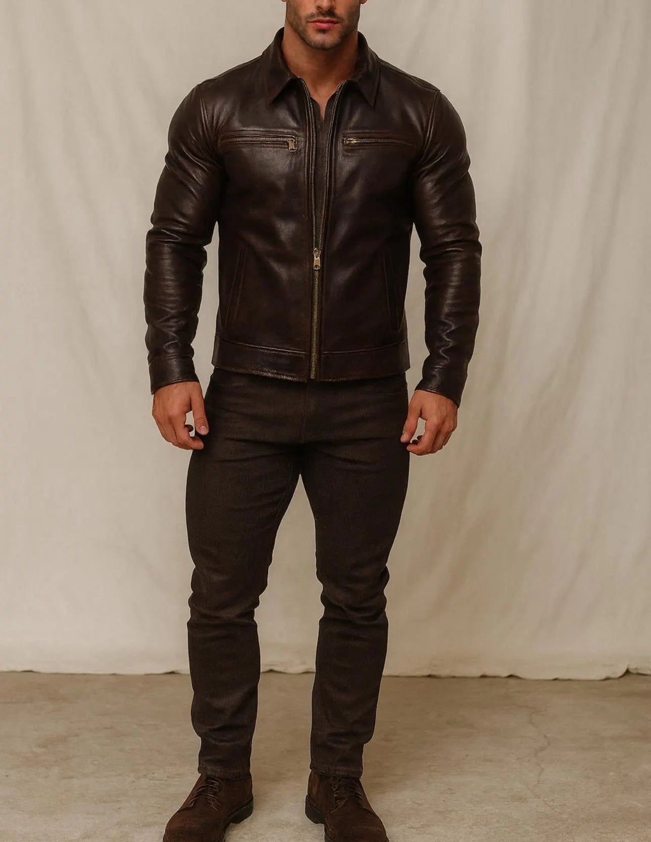 SHADOWMARK Vintage Brown Leather Moto Jacket