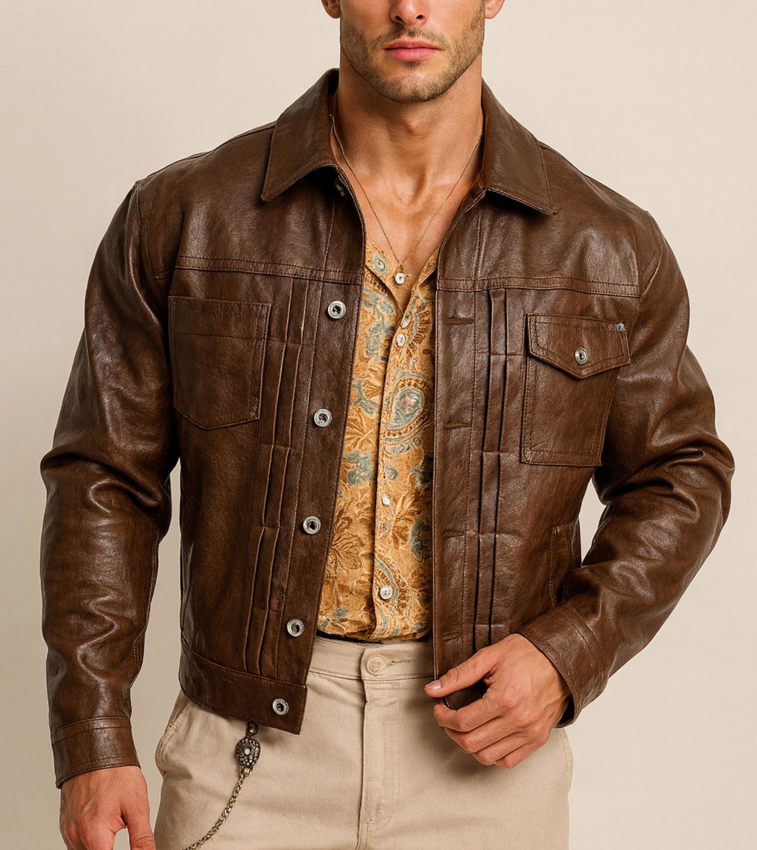 Tobacco Storm Brown Leather Trucker Jacket