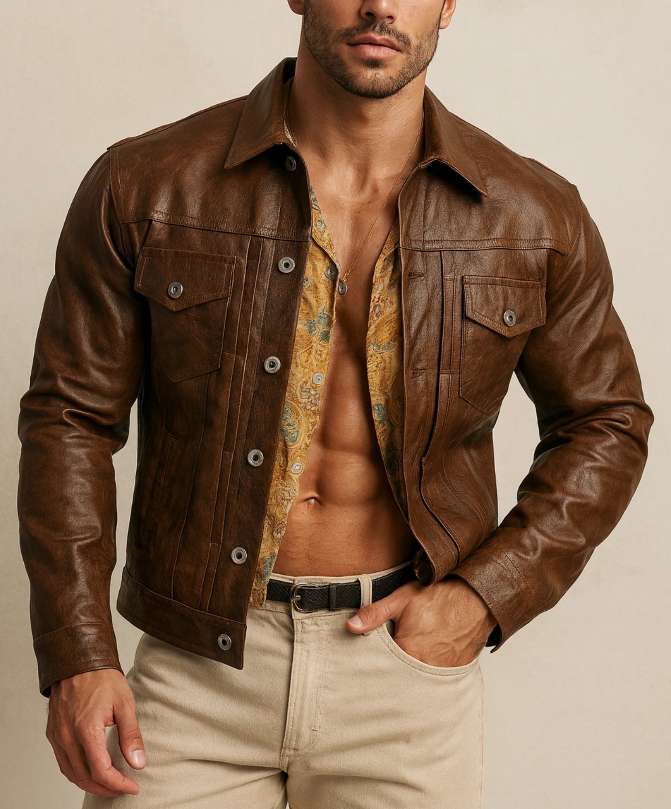 Tobacco Storm Brown Leather Trucker Jacket