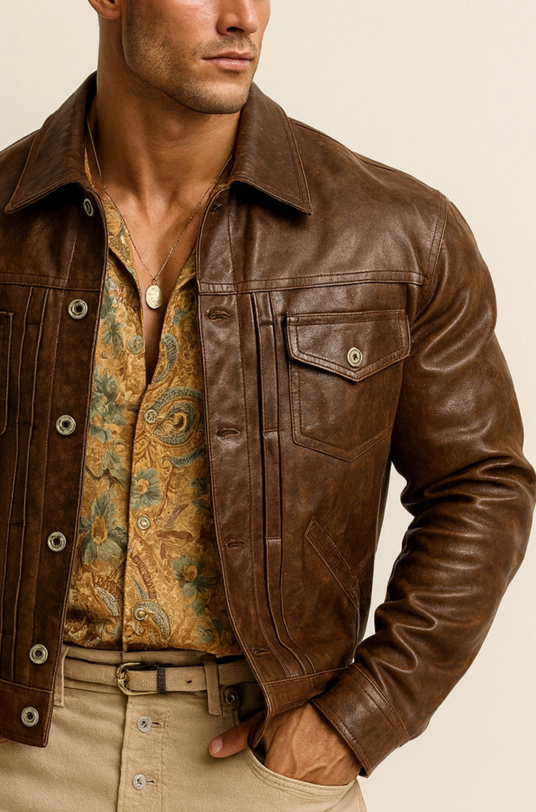 Tobacco Storm Brown Leather Trucker Jacket