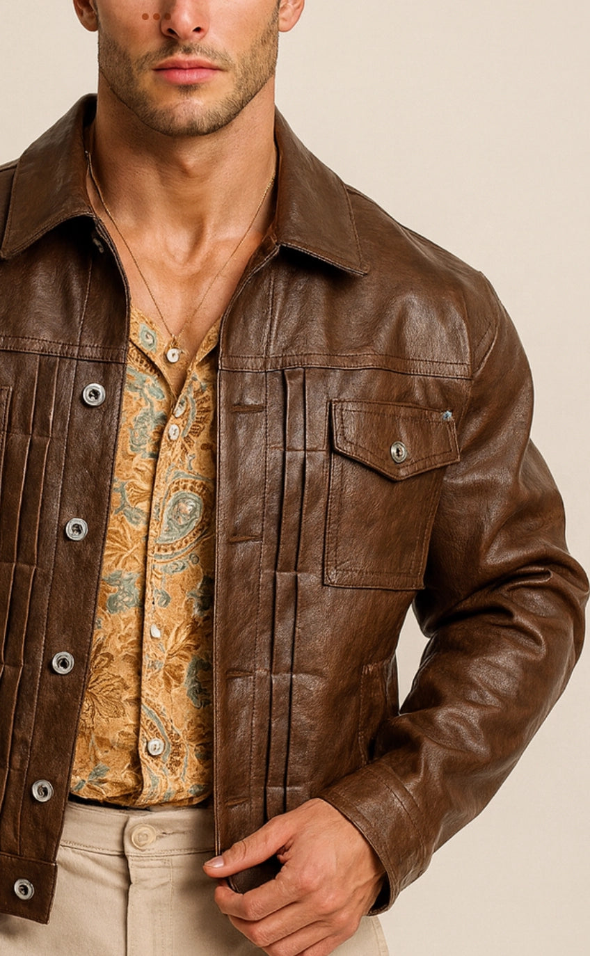 Tobacco Storm Brown Leather Trucker Jacket