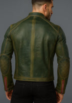 Urban Viper Distressed Green Leather Biker Jacket