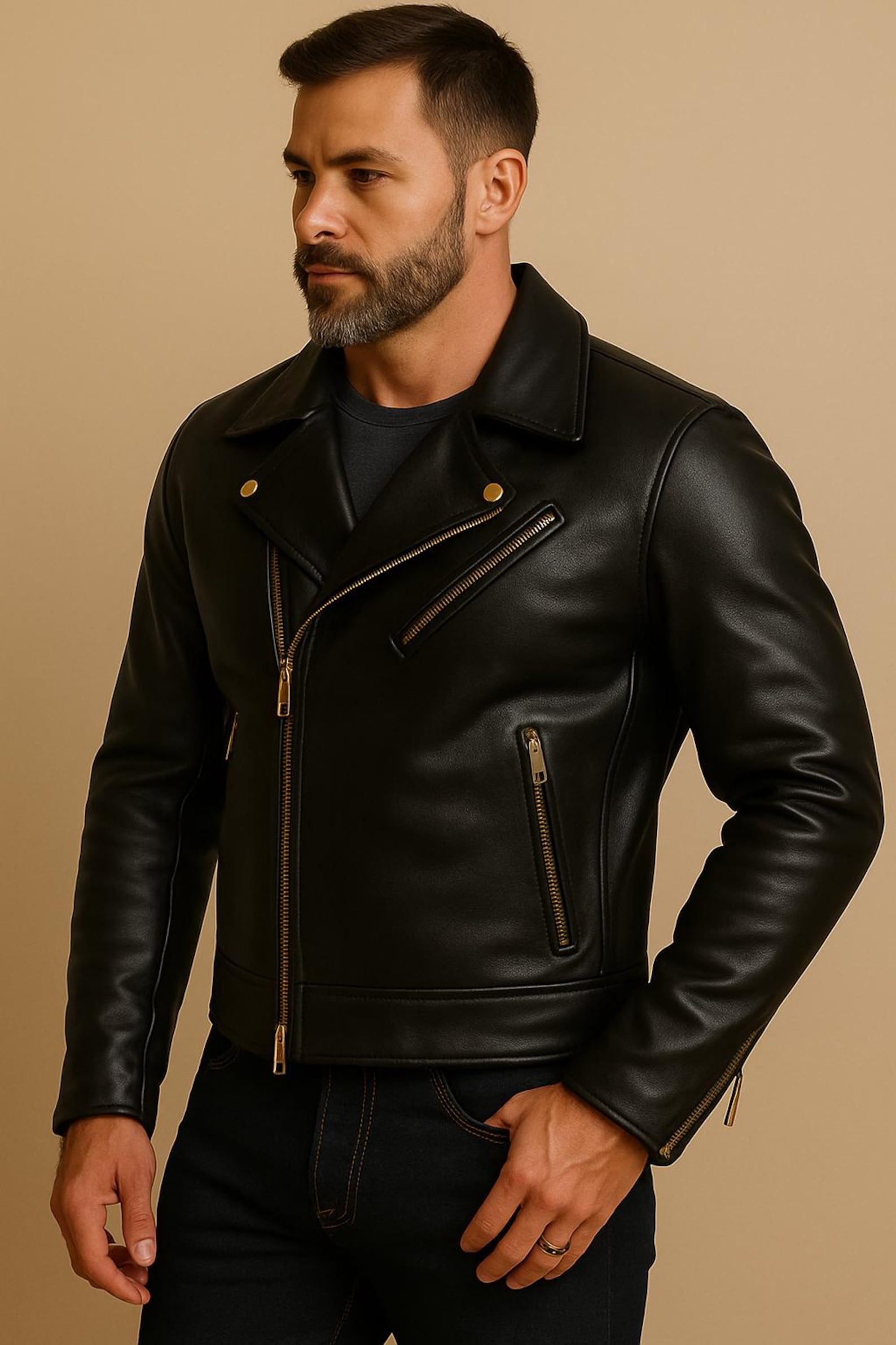 Men's Sheep Leather Biker Jacket: Slim Fit Motorcycle Style