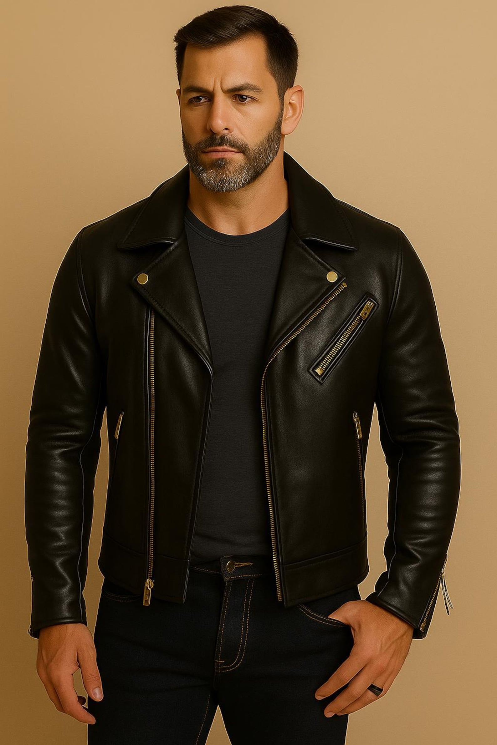 Men's Sheep Leather Biker Jacket: Slim Fit Motorcycle Style