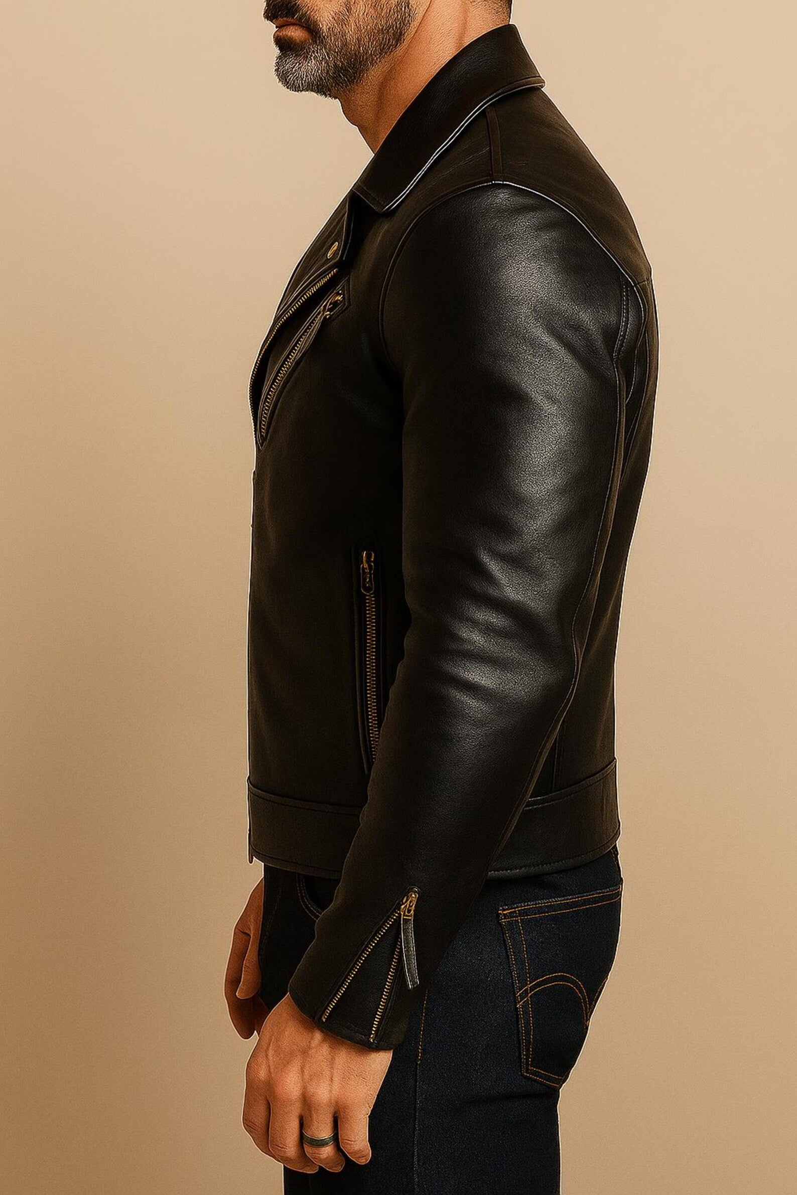 Men's Sheep Leather Biker Jacket: Slim Fit Motorcycle Style