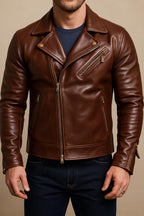 Men's Sheep Leather Biker Jacket: Slim Fit Motorcycle Style