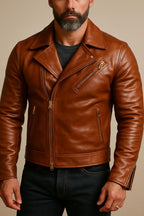 Men's Sheep Leather Biker Jacket: Slim Fit Motorcycle Style