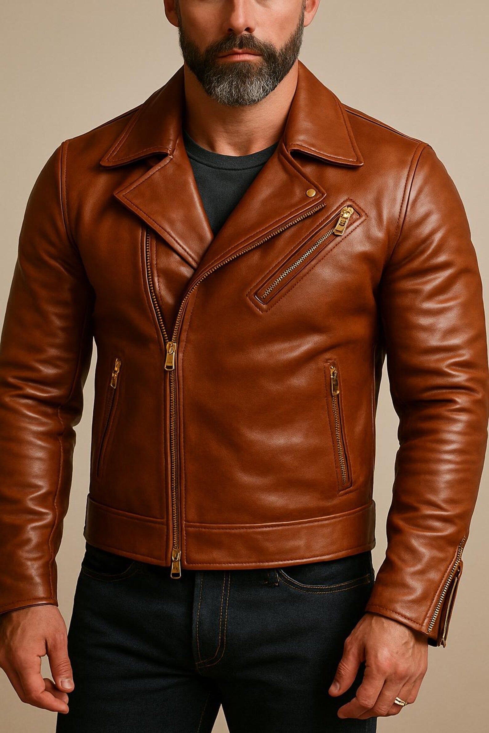 Men's Sheep Leather Biker Jacket: Slim Fit Motorcycle Style