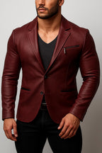Handmade Brown Sheep Leather Jacket: Slim Fit Collarless Style