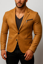 Handmade Brown Sheep Leather Jacket: Slim Fit Collarless Style