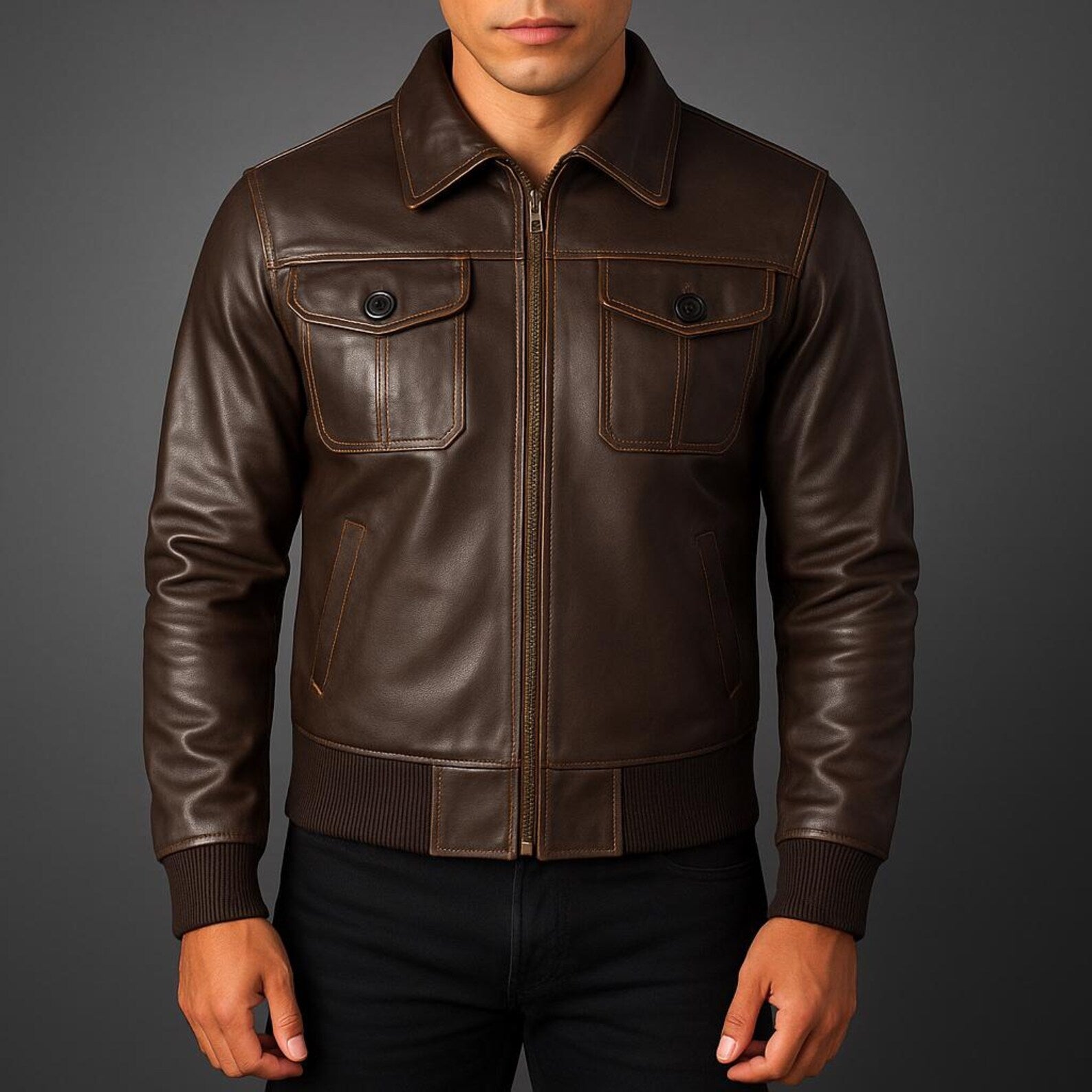 Men's B3 Sheepskin Bomber Jacket - Genuine Leather Aviator Flight Coat