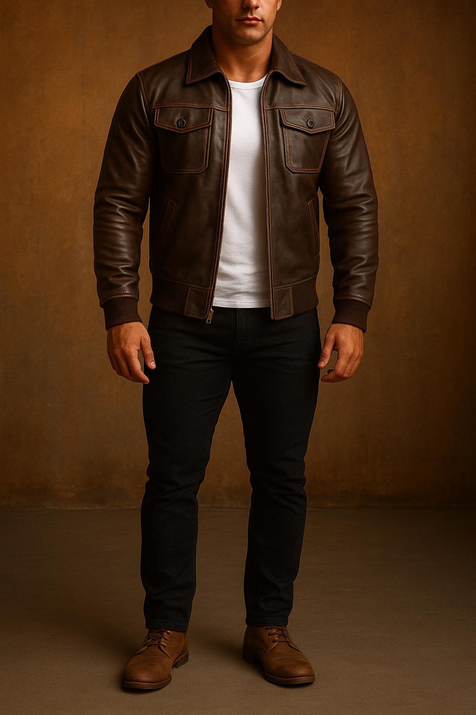 Men's B3 Sheepskin Bomber Jacket - Genuine Leather Aviator Flight Coat