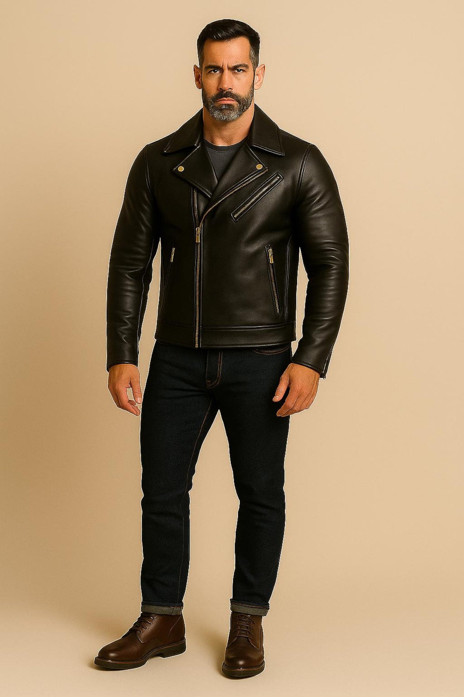 Men's Sheep Leather Biker Jacket: Slim Fit Motorcycle Style