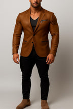 Handmade Brown Sheep Leather Jacket: Slim Fit Collarless Style