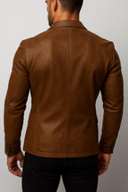 Handmade Brown Sheep Leather Jacket: Slim Fit Collarless Style