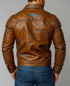 Men's Sheep Leather Biker Jacket: Slim Fit Cognac Brown - Daaran