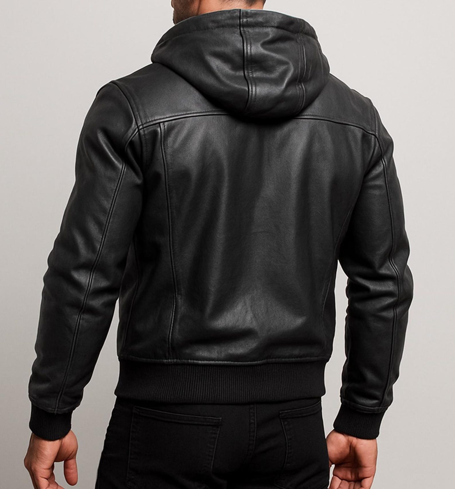 Genuine Leather Hoodie Jacket – ShadowForge by Daaran – back view