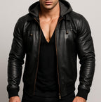 Genuine Leather Hoodie Jacket – ShadowForge by Daaran – front view