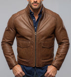 Caramel Brown Sheep Leather Bomber Jacket | Daaran – back view