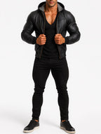 Genuine Leather Hoodie Jacket – ShadowForge by Daaran – side profile view