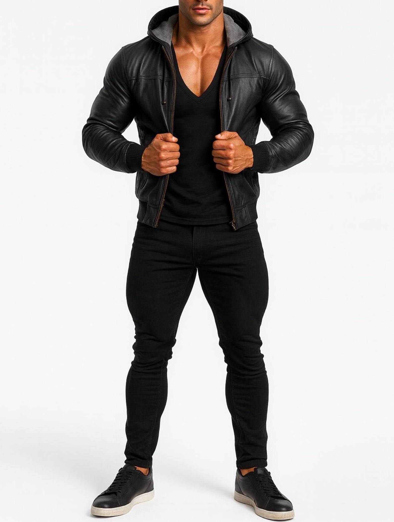 Genuine Leather Hoodie Jacket – ShadowForge by Daaran – side profile view