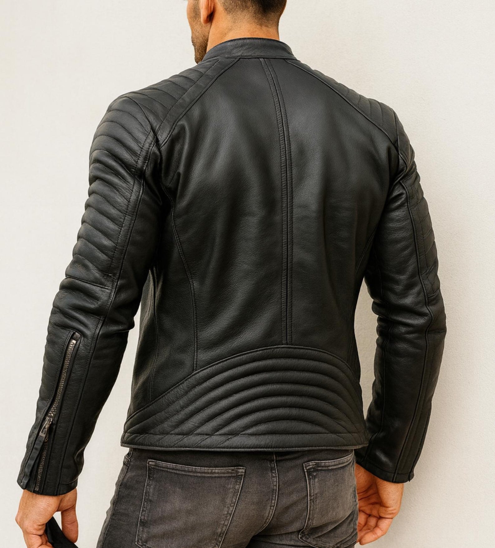 Daaran Obsidian Black Sheep Leather Moto Biker Jacket – interior lining view