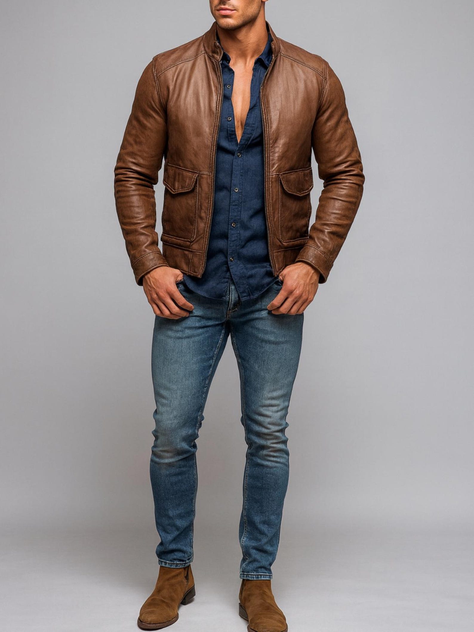 Caramel Brown Sheep Leather Bomber Jacket | Daaran – interior lining view