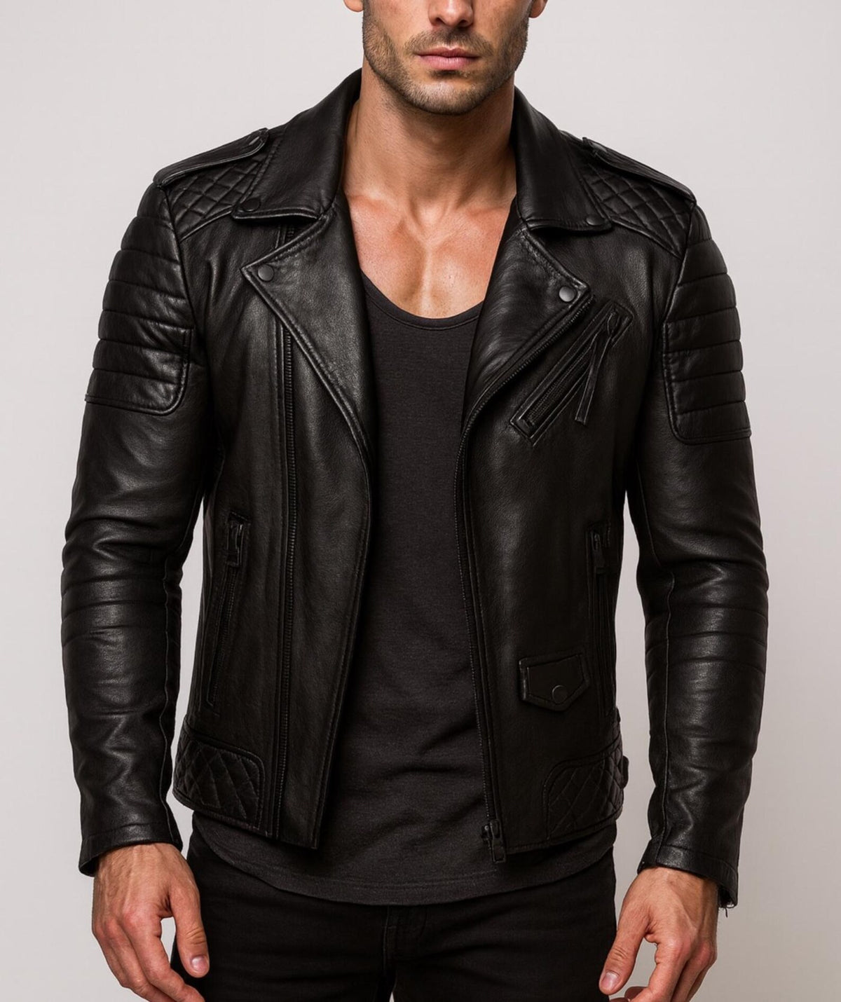 Black Sheep Leather Biker Jacket – Venomshade | Daaran – front view