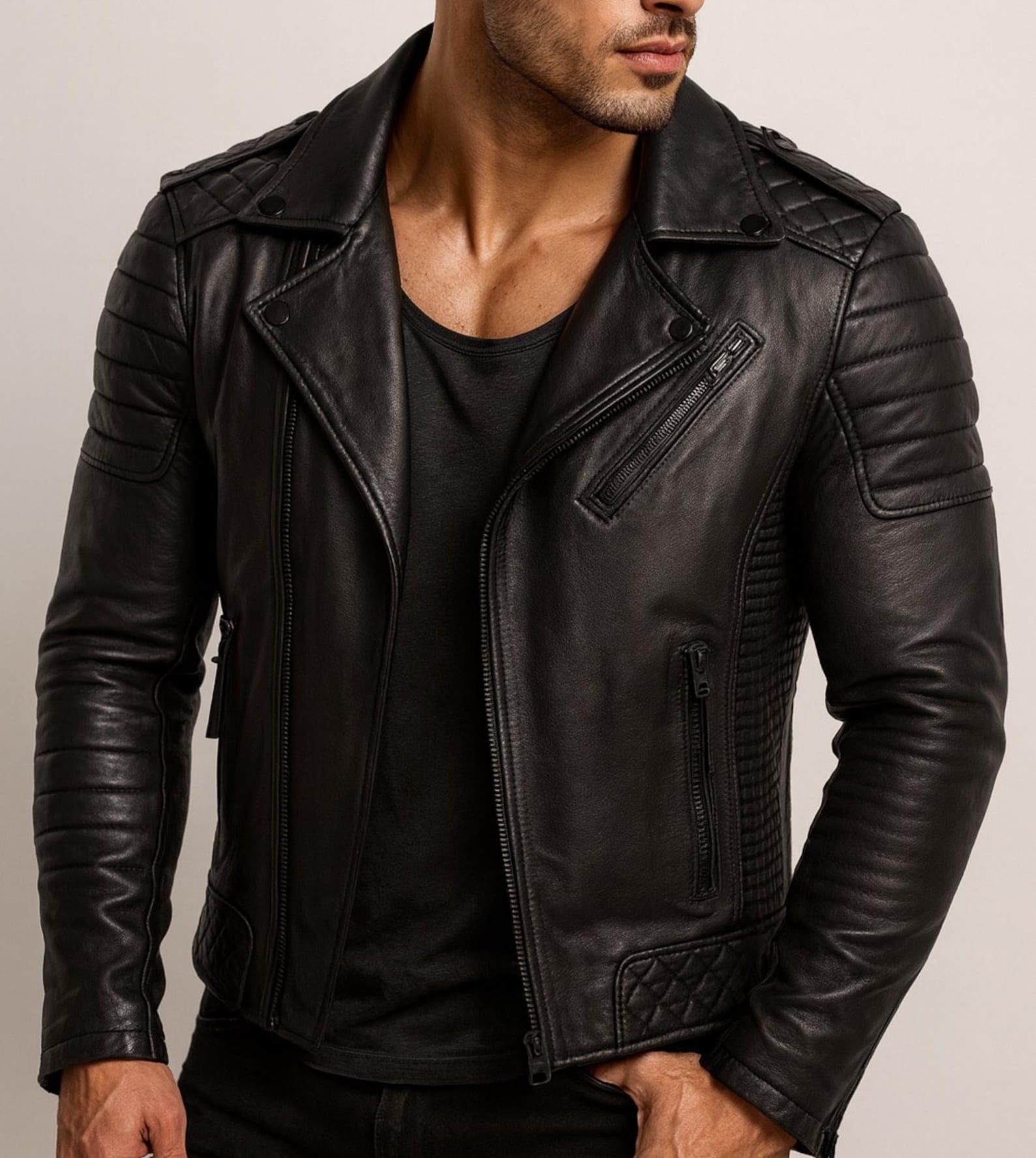 Black Sheep Leather Biker Jacket – Venomshade | Daaran – side profile view