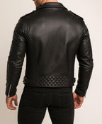 Black Sheep Leather Biker Jacket – Venomshade | Daaran – close-up of leather texture and stitching