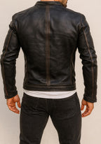 Black Sheep Leather Cafe Racer Jacket – Red Stripes | Daaran – side profile view