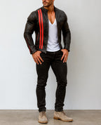 Black Sheep Leather Cafe Racer Jacket – Red Stripes | Daaran – interior lining view