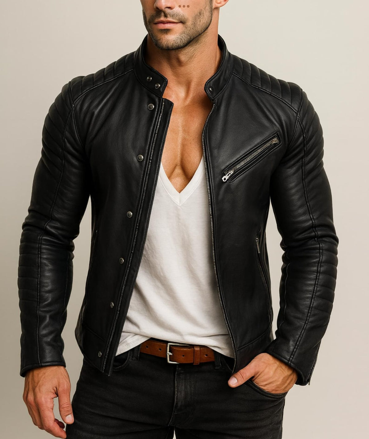 Daaran Obsidian Black Sheep Leather Moto Biker Jacket – back view