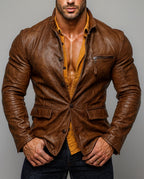 Men's Brown Sheep Leather Blazer: Vintage Slim Fit Jacket