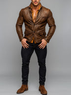 Men's Brown Sheep Leather Blazer: Vintage Slim Fit Jacket