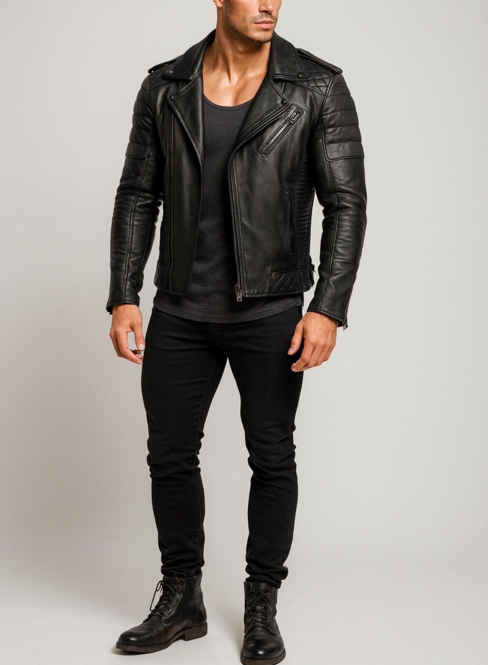 Black Sheep Leather Biker Jacket – Venomshade | Daaran – collar and zipper detail
