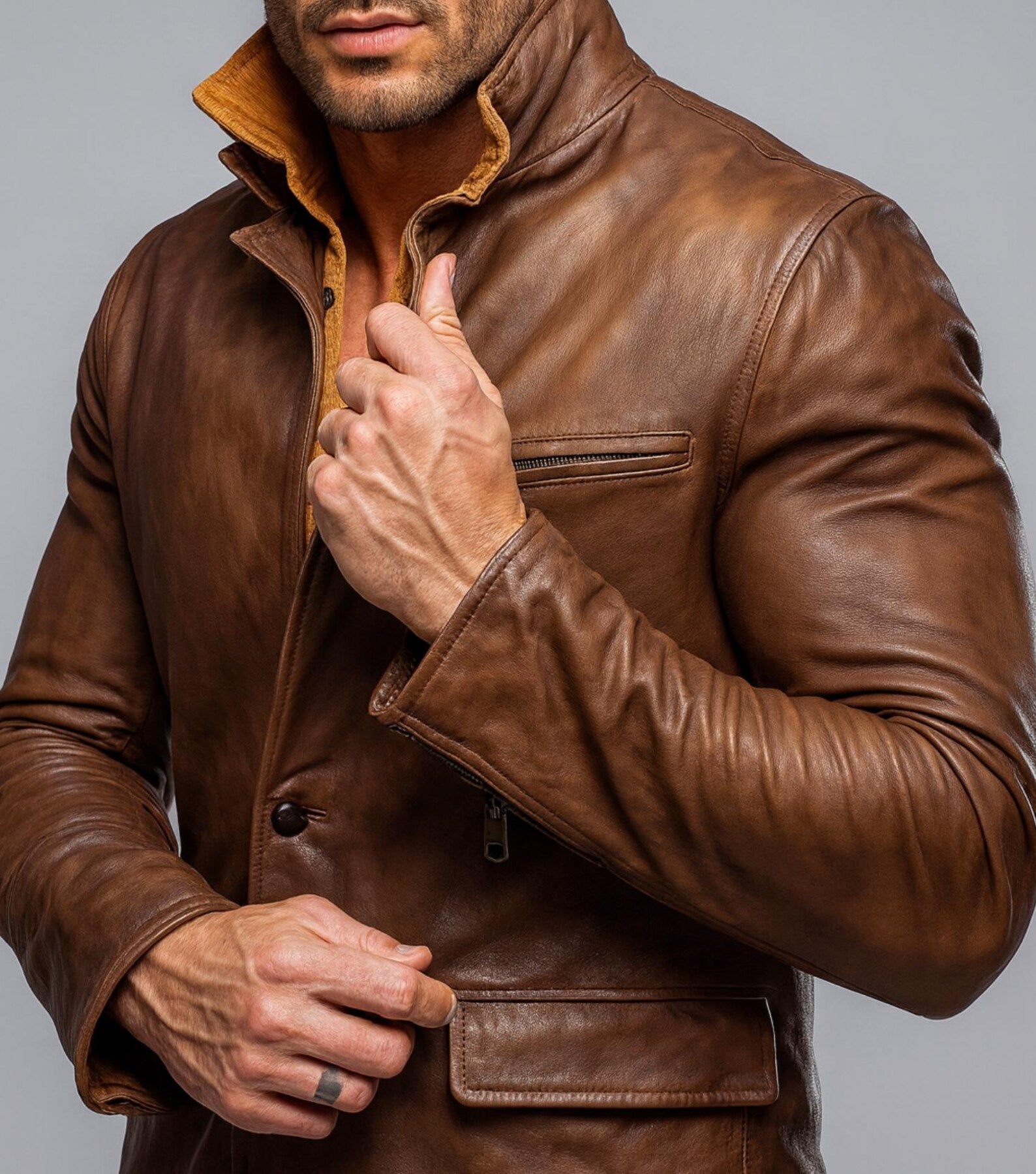 Men's Brown Sheep Leather Blazer: Vintage Slim Fit Jacket
