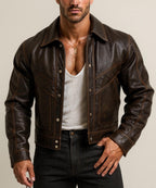 Men's Vintage Brown Sheep Leather Jacket | Western Cowboy Moto Style - Ironwood Rider