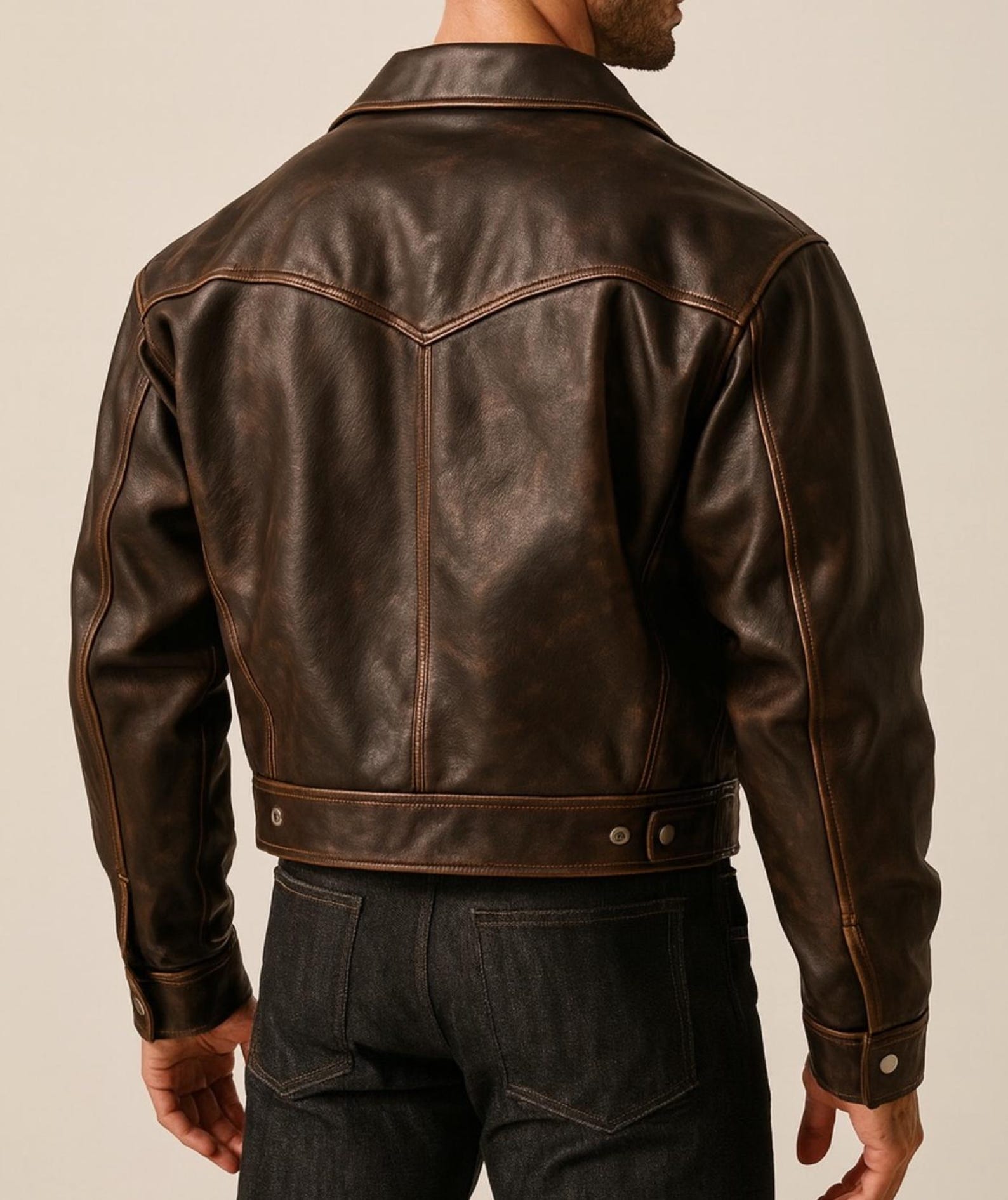 Men's Vintage Brown Sheep Leather Jacket | Western Cowboy Moto Style - Ironwood Rider