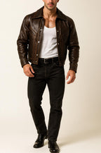 Men's Vintage Brown Sheep Leather Jacket | Western Cowboy Moto Style - Ironwood Rider
