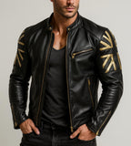 Men's Black Sheep Leather Bomber Jacket: Cropped Relaxed Fit