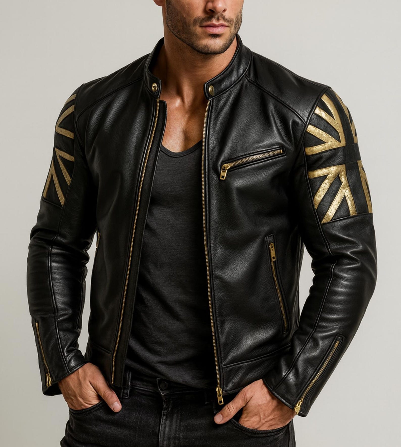 Men's Black Sheep Leather Bomber Jacket: Cropped Relaxed Fit