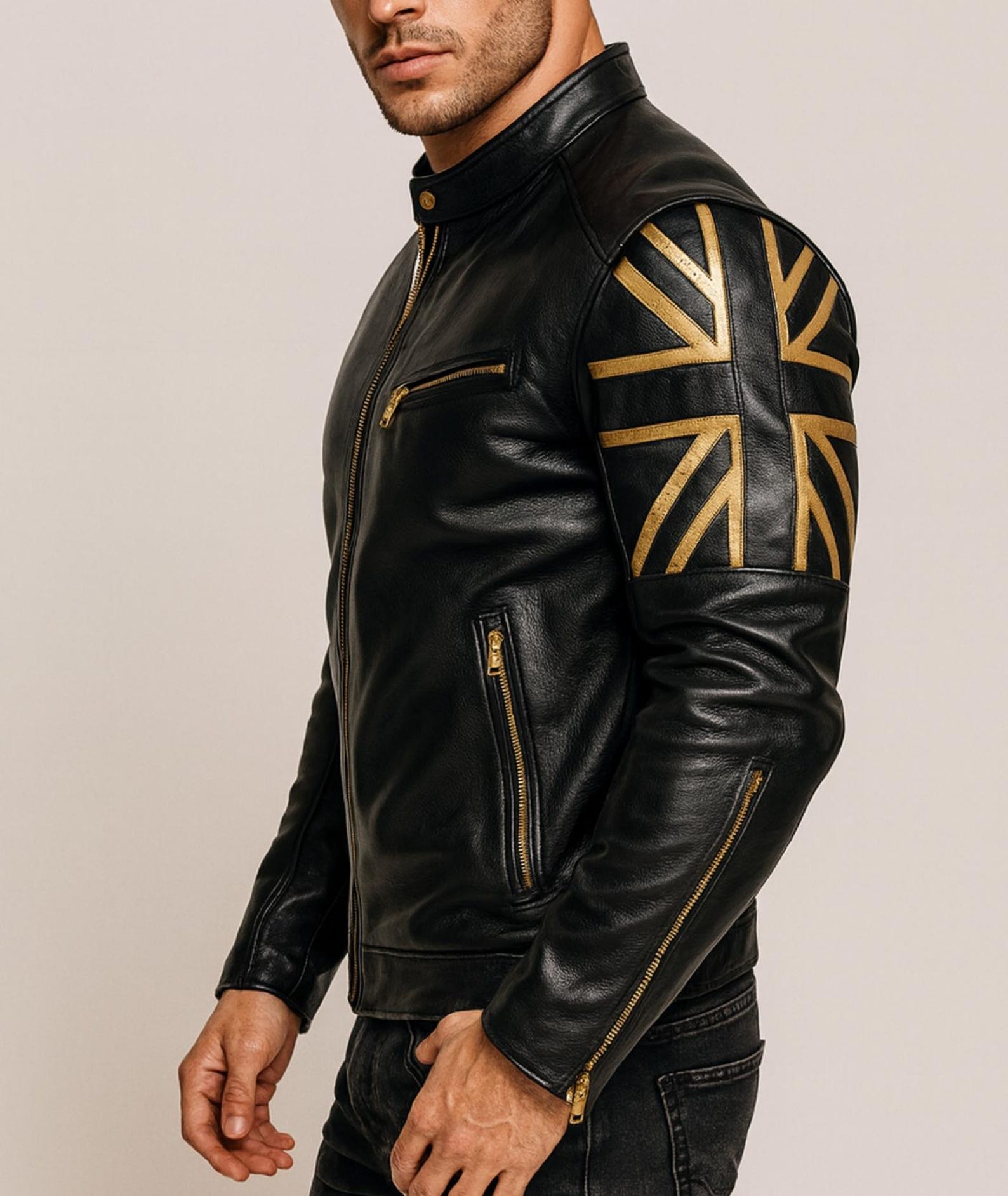 Men's Black Sheep Leather Bomber Jacket: Cropped Relaxed Fit