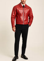 Men's Crimson Red Sheep Leather Jacket - Classic Fit: Daaran